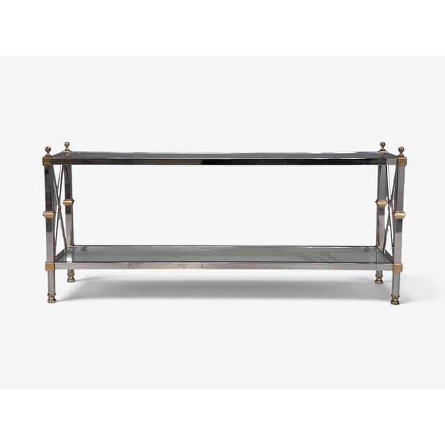Hollywood Regency Maison Jansen Style, Neoclassical Console Table, Chrome, Brass, France, 1970s For Sale - Image 3 of 15