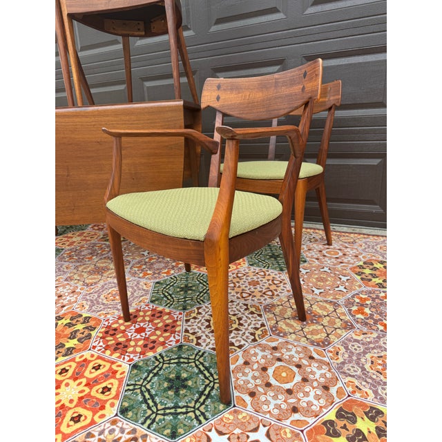 Olive 1960s Kipp Stewart for Drexel Declaration Restored 7-Piece Walnut Dining Set For Sale - Image 8 of 9