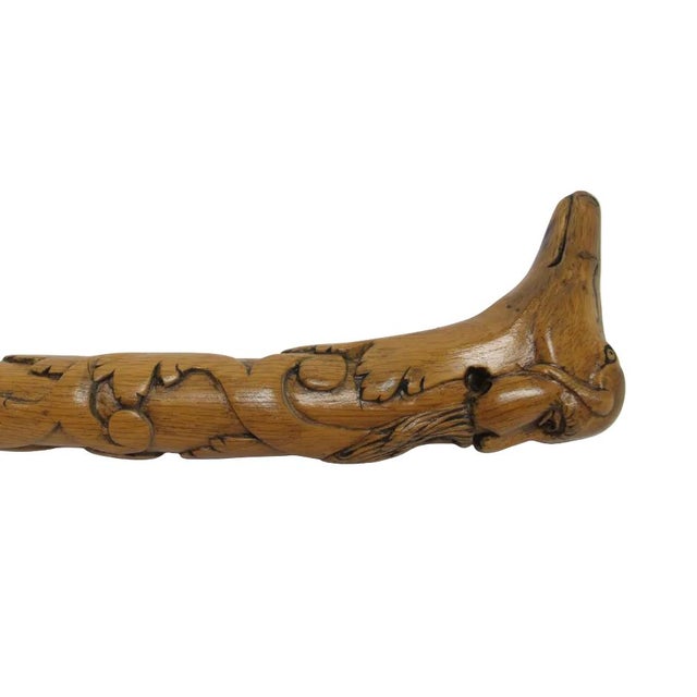 Late 19th Century Antique Folk Art Carved Wood Dog Animal & Bearded Man Double Face Walking Stick For Sale - Image 5 of 10