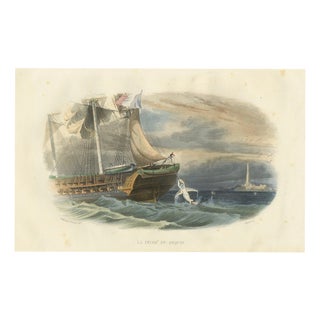 After Édouard Traviès, Shark Fishing, 1840, Hand-Colored Engraving For Sale