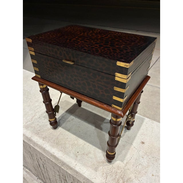 Traditional Leather Wrapped Accent Table Jewelry Box in Faux Bamboo From Lineage Home Furnishings Philippines For Sale - Image 3 of 12