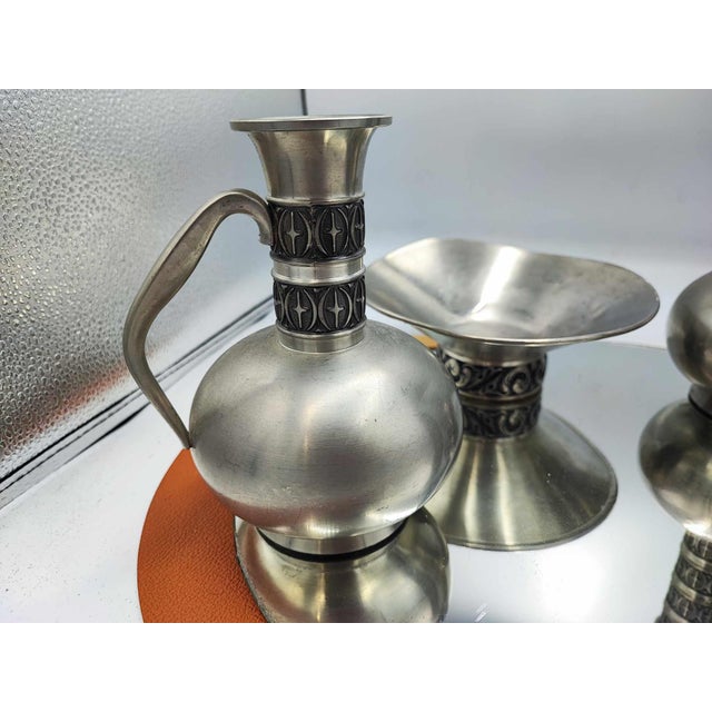 Jug, Vases and Plate in Pewter from Haugrud, Norway, 1970s, Set of 5 For Sale - Image 6 of 10