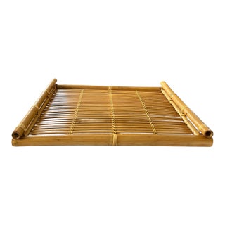 Vintage Coastal Bamboo Serving Tray or Ottoman Tray – Tropical Island Resort Style – 19" X 16" For Sale