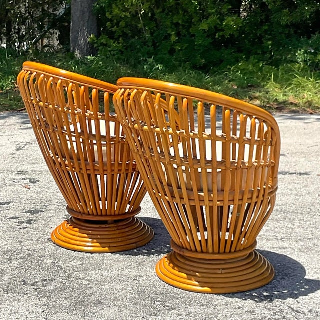 Coastal Vintage Coastal Bent Pretzel Rattan Swivel Chairs After Albini - a Pair For Sale - Image 3 of 11