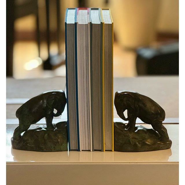Mid-Century Modern Vintage Bronze Elephant Bookends For Sale - Image 3 of 14