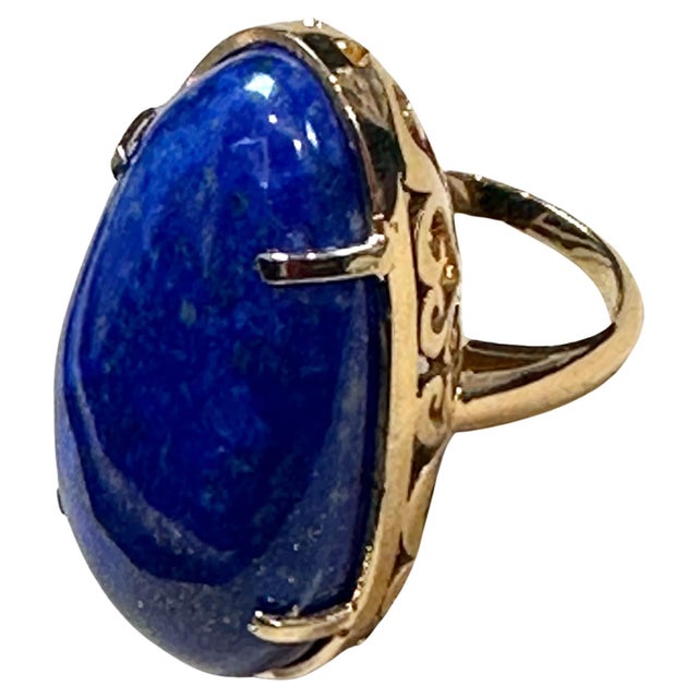Huge 63 Ct Natural Cabochon Lapis Lazuli Ring in 14 Kt Yellow Gold, Estate For Sale - Image 15 of 18