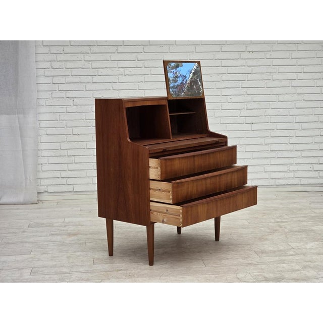 Danish Teak Chest of Drawers with Folding Mirror, 1970s For Sale - Image 4 of 16