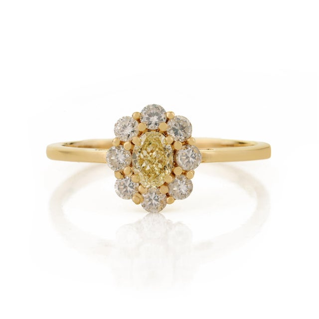 Not Yet Made - Made To Order Vintage-Inspired Natural Yellow Diamond Cluster Engagement Ring 14k Gold Size 7 For Sale - Image 5 of 17
