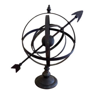 Vintage French Country Iron Garden Armillary Sundial- Outdoor Estate Decor For Sale