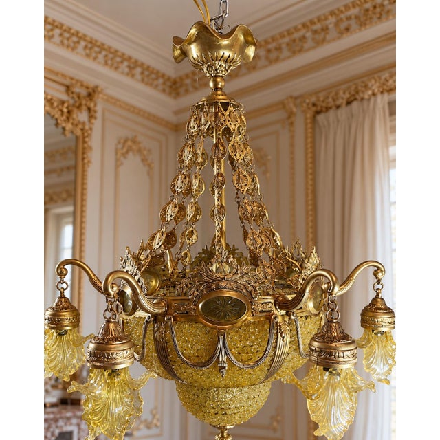 1970 French Artisan Louis XVI Gold Bronze Chandelier For Sale - Image 9 of 18