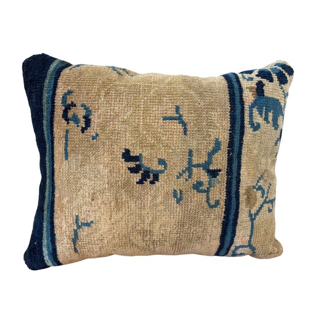 Textile Custom Made Lumbar Pillow W/Antique Chinese Rug Fragment 13.5 "W For Sale - Image 7 of 7