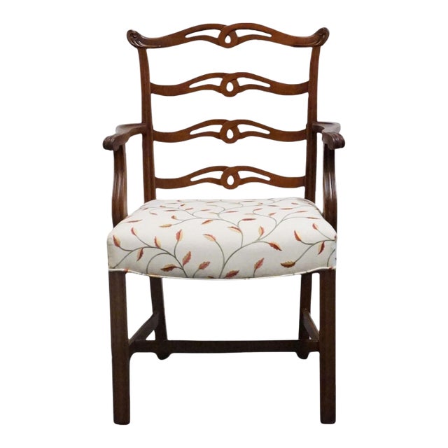 Vintage Antique Solid Mahogany Traditional Duncan Phyfe Style Ladderback Dining Arm Chair For Sale