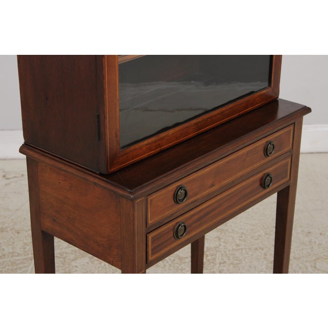 Antique Edwardian 2 Drawer Inlaid Mahogany Curio Cabinet For Sale - Image 13 of 16