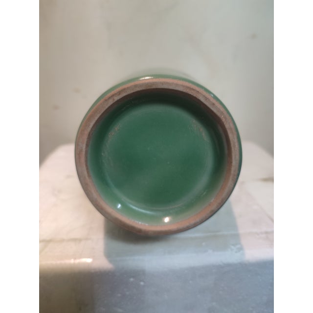 Chinese Ceramic Vase Longquan Ware Celadon Vase Hand Carved Double Dragon Ears For Sale - Image 9 of 11