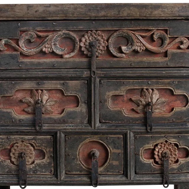 Antique Six-Drawer Carved Coffer For Sale - Image 6 of 7