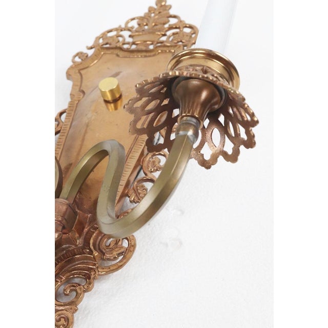 Mid 20th Century Oscar Bach Style Bronze 2 Arm Wall Sconces - a Pair of 18 In For Sale - Image 12 of 15