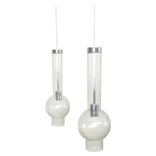 Handblown Tubular Hanging Lights attributed to Staff, Germany, 1970s, Set of 2 For Sale