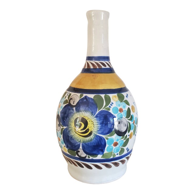 Vintage Hand Painted Mexican Vase For Sale