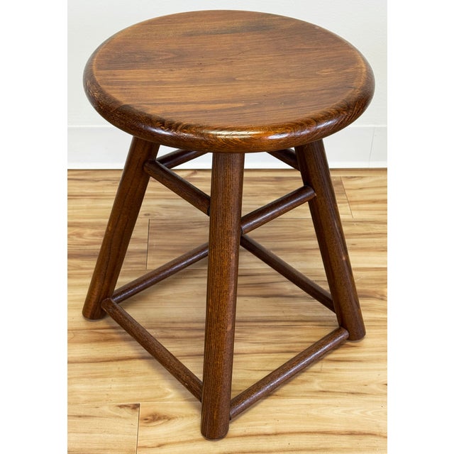 Vintage Round Swivel Top Wooden Stool For Sale - Image 4 of 10