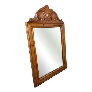 Vintage French Oak Wall Mirror with Carved Frame For Sale