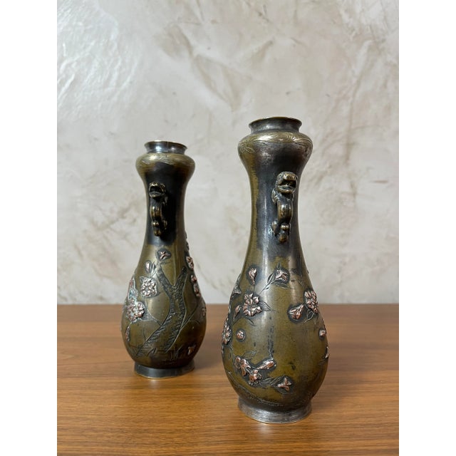 Bronze Vases with Asian Motifs in Relief in Copper, 1890s For Sale - Image 3 of 13