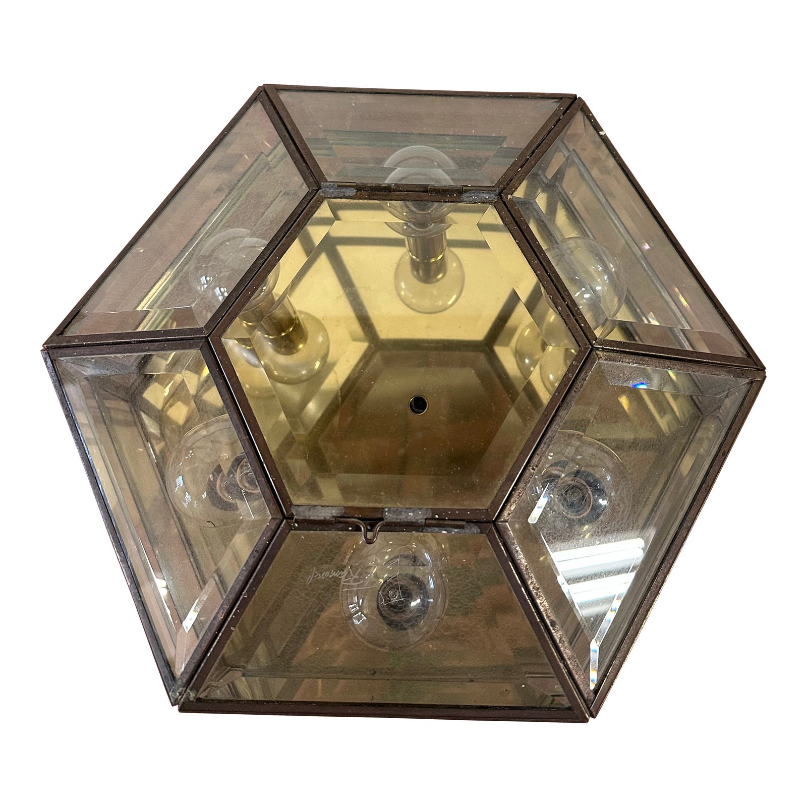 1990s Frederick Ramond Hexagonal Flush Mount Light With Amber Beveled ...