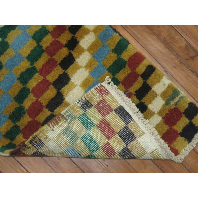 Narrow Checkerboard Vintage Turkish Deco Runner For Sale - Image 9 of 18