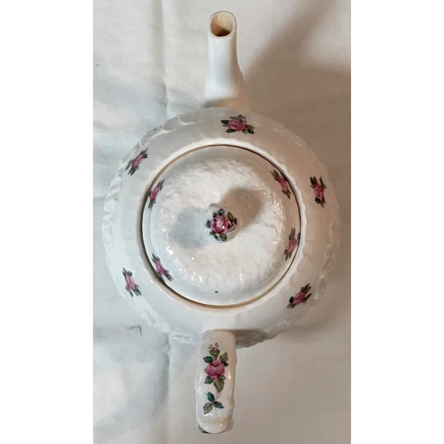 English Vintage Spode Bridal Rose Pattern Cabbage Form Teapot For Sale - Image 3 of 7