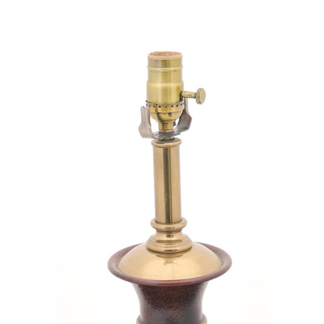 Neoclassical 1980s Neoclassical Enameled Oxblood & Brass Rams Head Lamps, Attr. Chapman For Sale - Image 3 of 6