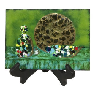 Artisan Copper Painting With Rosewood Stand For Sale