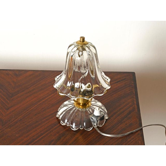 Bell-Flower Murano Glass and Brass Table Lamps from Barovier, Italy, 1940s, Set of 2 For Sale - Image 3 of 16