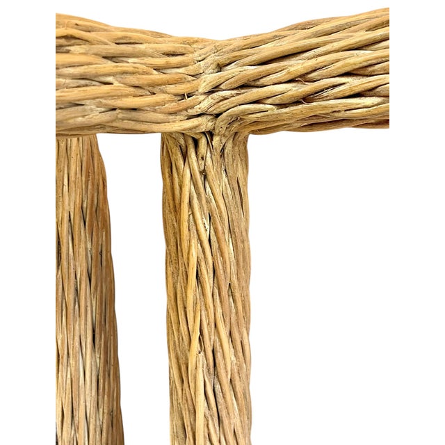 1980s 1980s Pair Vintage Gabriella Crespi Style Woven Rattan Glass Top End Tables For Sale - Image 5 of 12