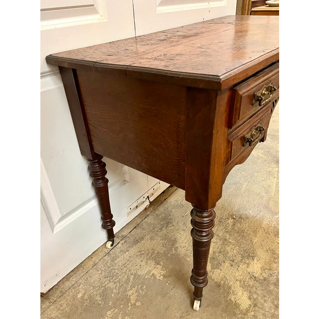 Antique Burl Wood Writing Desk/Vanity For Sale - Image 10 of 12