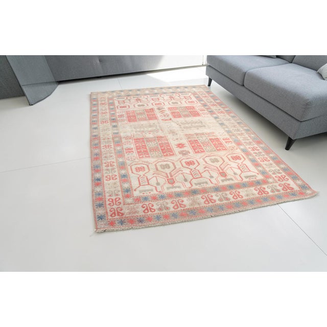 Cream Vintage Turkish Area Rug, Hand-Knotted Wool, Traditional Anatolian Folk Motif For Sale - Image 8 of 10