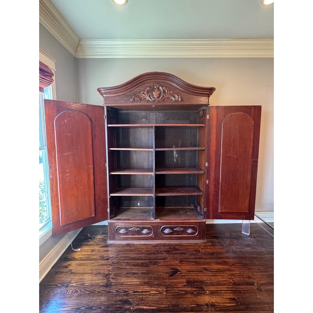 Wood Mid-19th Century Victorian Rococo Revival Flame Mahogany Armoire For Sale - Image 7 of 7