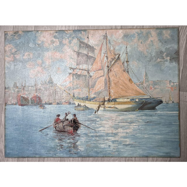 1920s Raphaël Luc Ponson, Santa Salute Basilica, Grand Canal, Venice, Oil Painting For Sale - Image 5 of 5