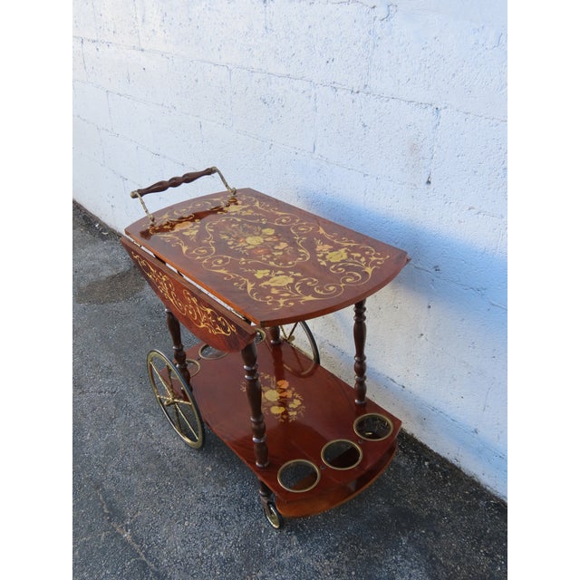 Brown French Inlay Drop Leaf Bar Server Tea Coffee Cart 6339 For Sale - Image 8 of 18