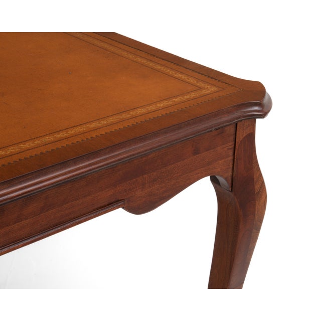 French Louis XV Provincial Style Embossed Leather Top Cabriole Legs Card Games Table For Sale - Image 9 of 15