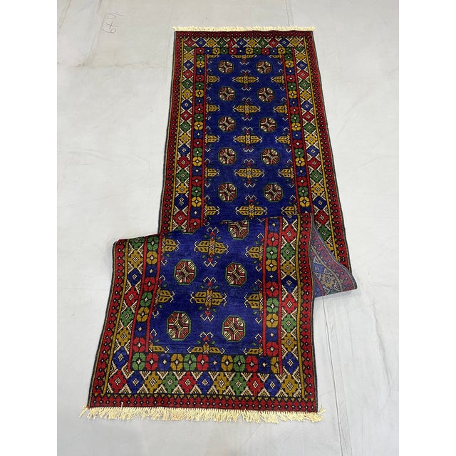 1990s Cobalt Blue Turkmen-Style Mori Gul Wool Runner Rug, 2'8" X 9'3" For Sale - Image 5 of 15