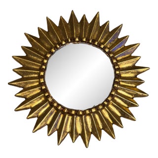 French Style Gilded Wood Cut Sunburst Wall Mirror 12" For Sale