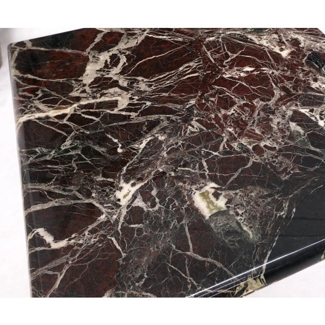 Square Black & Dark Red & White Veins Marble Side End Tables Stands - A Pair For Sale - Image 9 of 12
