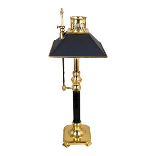 Vintage Chapman Brass Bouillotte Table Lamp With Black Tole Shade For Sale