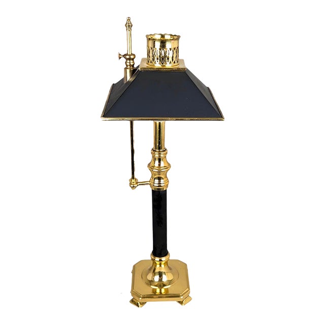 Vintage Chapman Brass Bouillotte Table Lamp With Black Tole Shade For Sale
