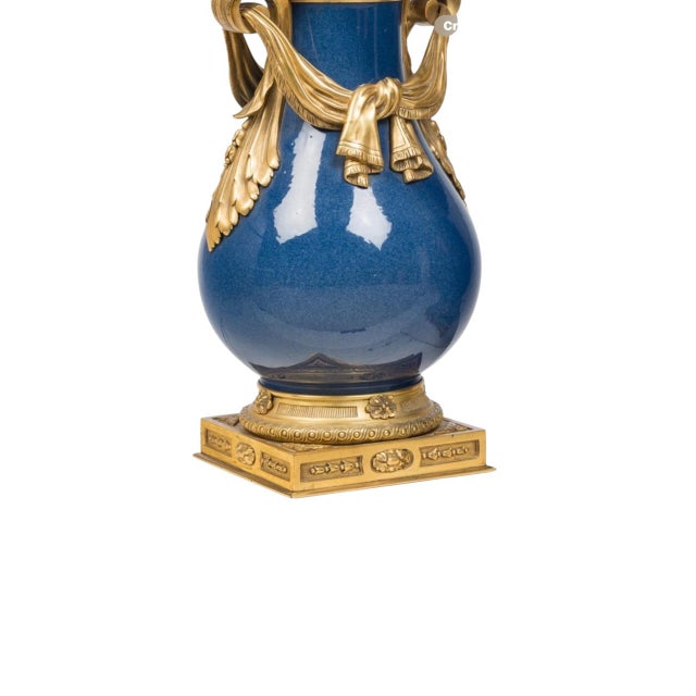 19th Century 19th Century French Louis XV Style Robins Egg Blue Porcelain and Gilt Bronze Lamps - A Pair For Sale - Image 5 of 7