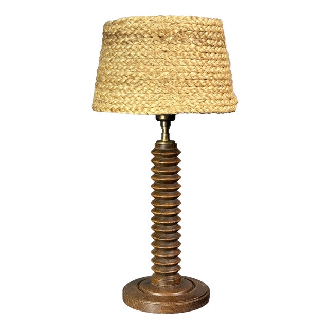 Mid-Century French Brutalist Turned Wood Table Lamp in the Style of Charles Dudouyt, 1950s For Sale