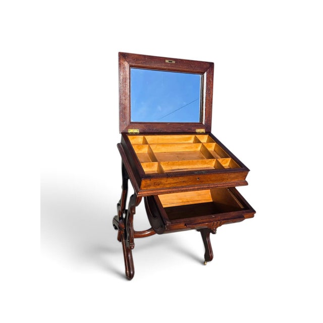 Victorian 19th Century, American Victorian Walnut, Sewing Table Refurbished. For Sale - Image 3 of 15
