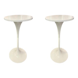 Pair of Tall Tulip-Style Modernist Lacquered Pedestal Tables For Sale