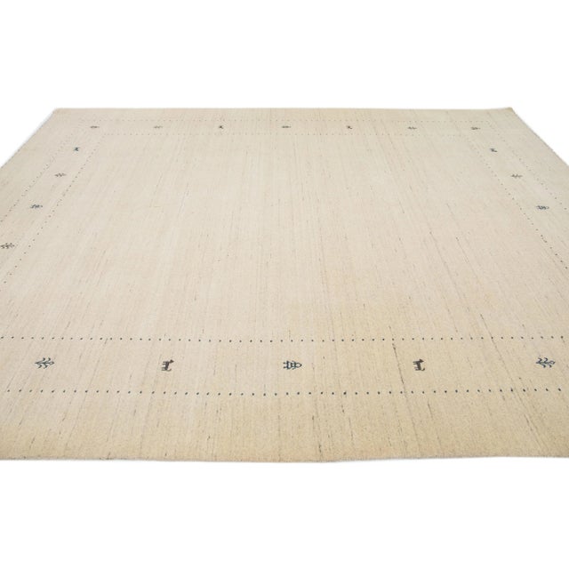 2020s 2020s Minimalist Modern Gabbeh Style Wool Rug Handmade in Beige For Sale - Image 5 of 7