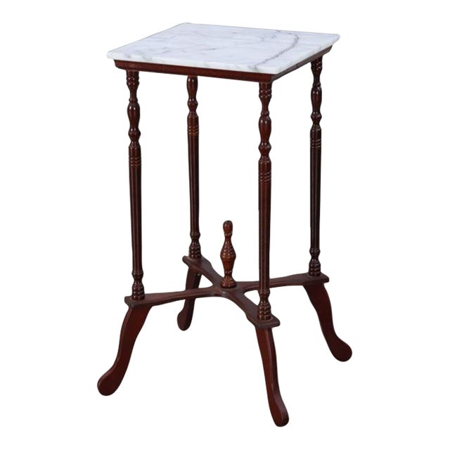 20th Century Mahogany and White Marble Top Plant Stand Side Table