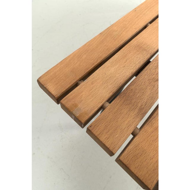 Vintage Slatted Wood Bench For Sale - Image 3 of 8